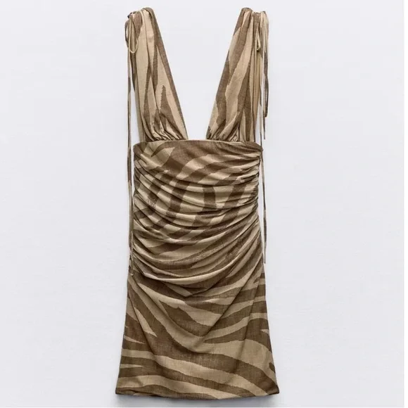 NWT Tulle Zebra Print Mini Dress Size M Medium Brown Tan - Picture 4 of 11